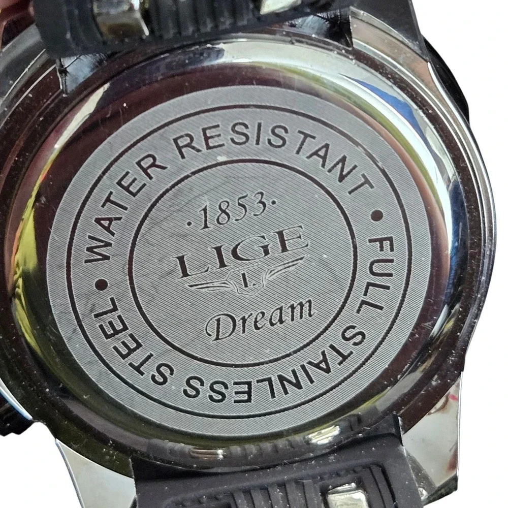 Lot of 2 LIGE Dream Quartz Chronograph Men's Watches w Black Silicon Bands VIDEO